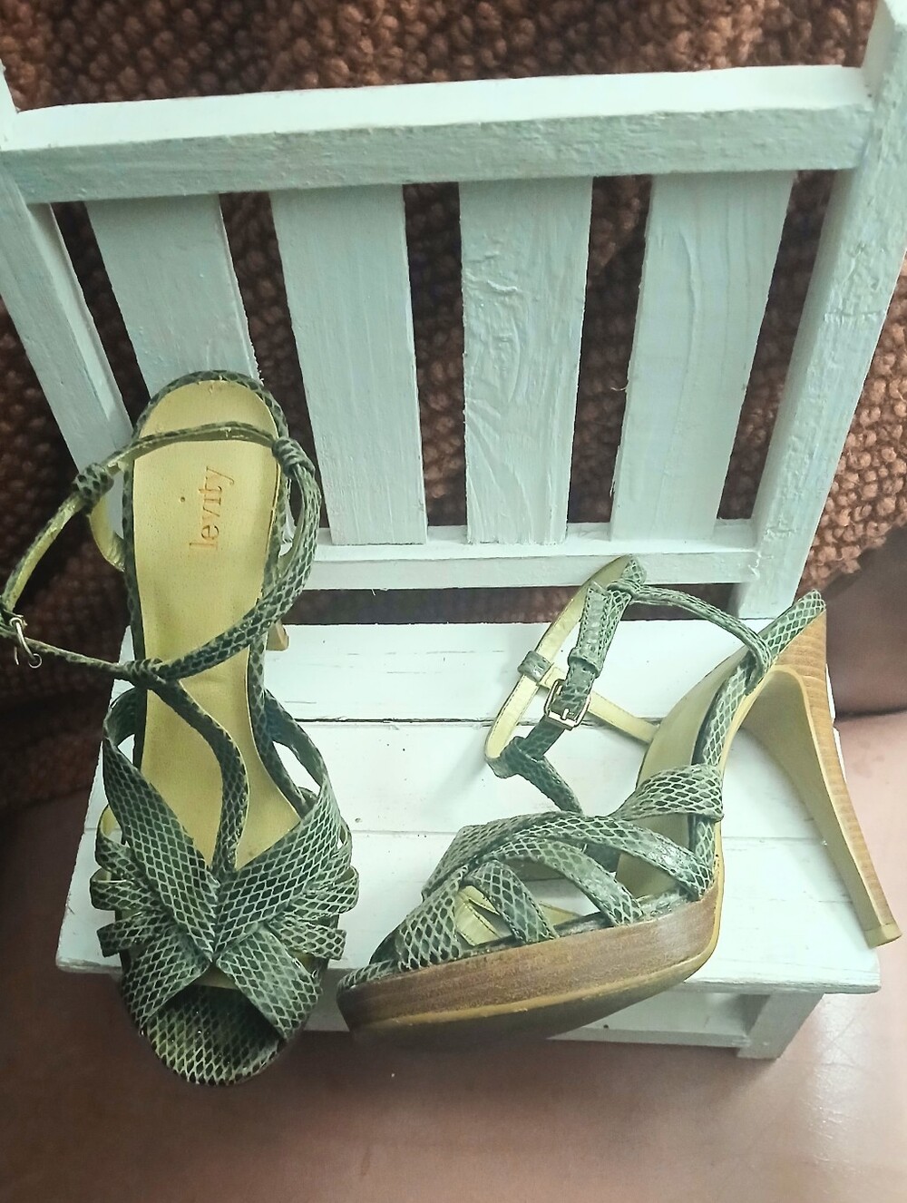Strappy Green Snake-Print High Heel Sandals